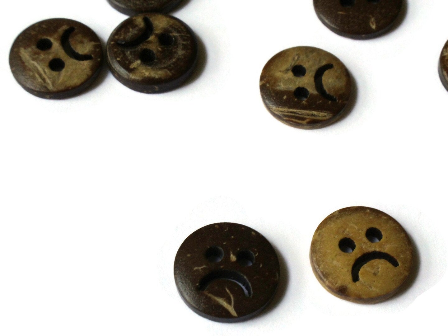 20 13mm Brown Sad Face Coconut Shell Buttons Wood 2 Hole Buttons