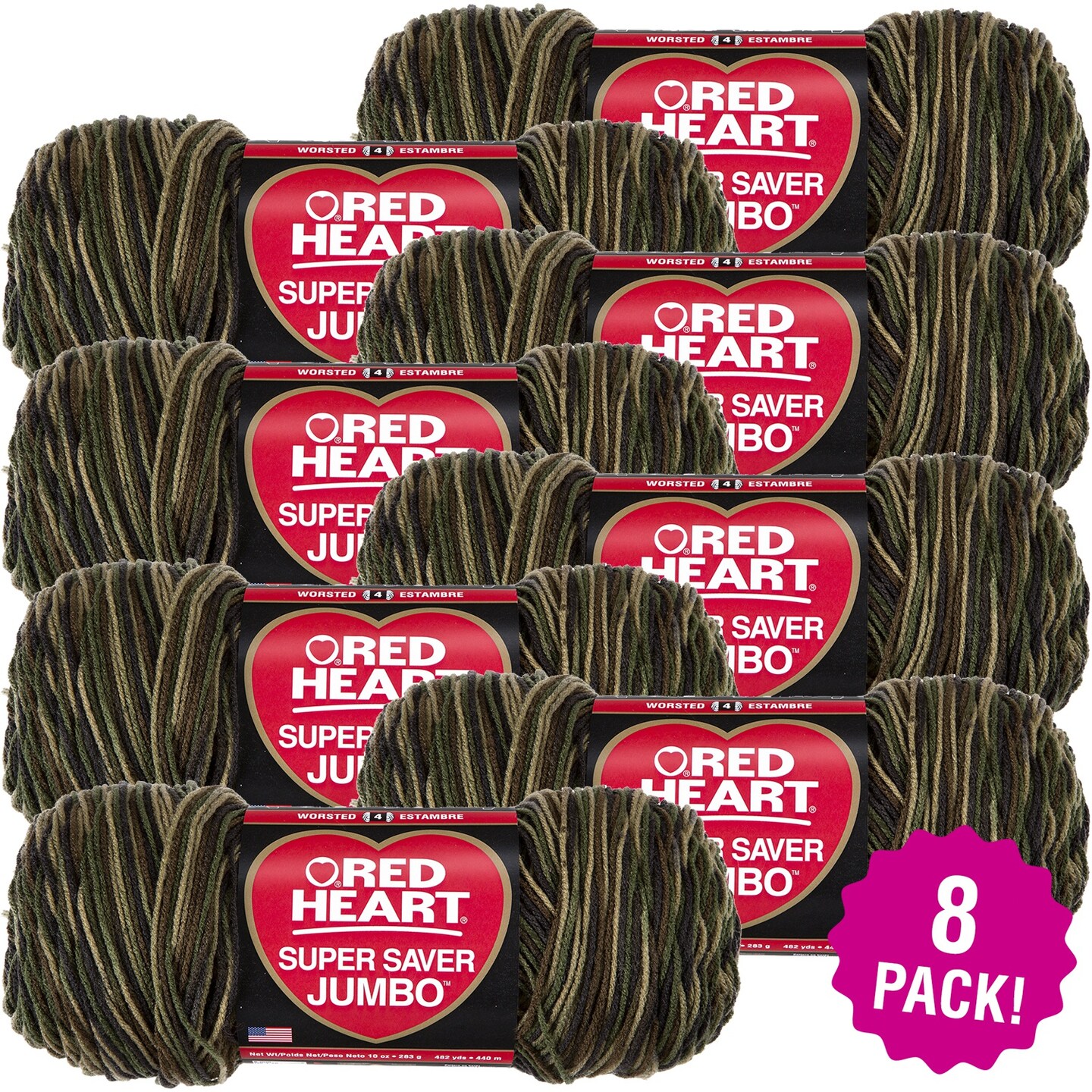 Multipack of 8 - Red Heart Super Saver Jumbo Yarn-Camouflage