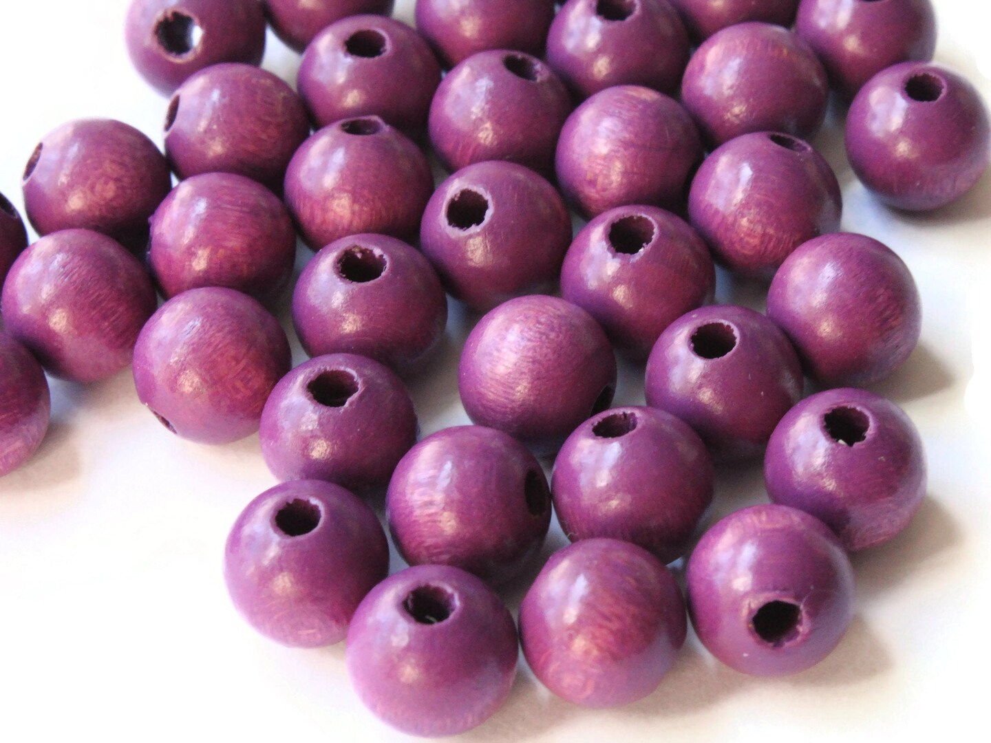 40 10mm Round Purple Wood Beads Vintage Wooden Macrame Beads