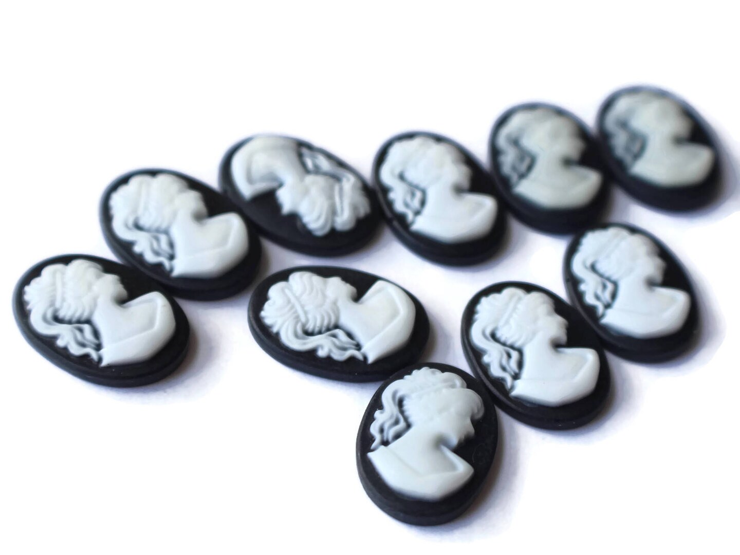 10 18mm x 13mm Black Resin Cameo Cabochons - Greek Style Cameo