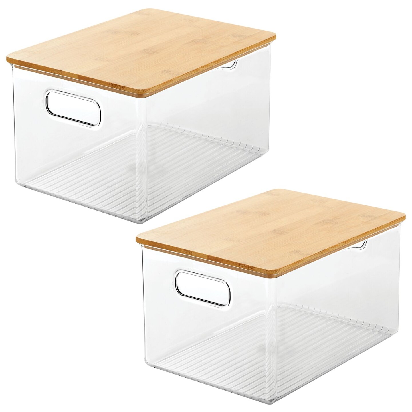 mDesign Plastic Kitchen Food Storage Bin with Lid Clear/Bamboo Lid