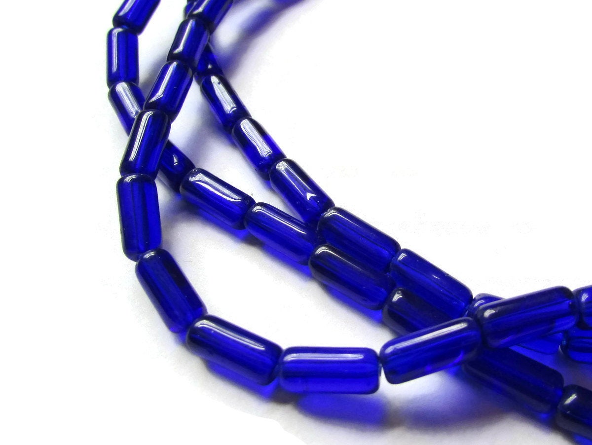 32 10mm Cobalt Blue Glass Tube Beads