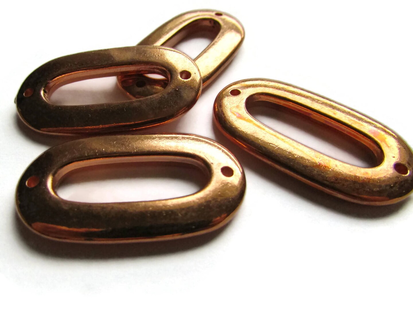 4 38mm Vintage Red Copper Beads Flat Oval Donut Copper Plated Plastic Beads