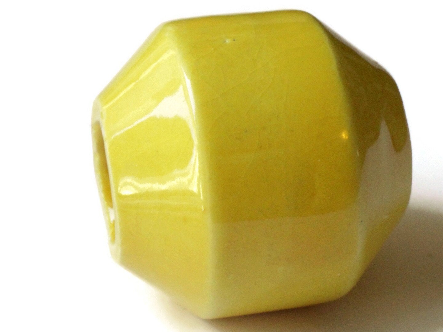 38mm Yellow Banded Round Bead Vintage Macrame Ceramic Porcelain Bead
