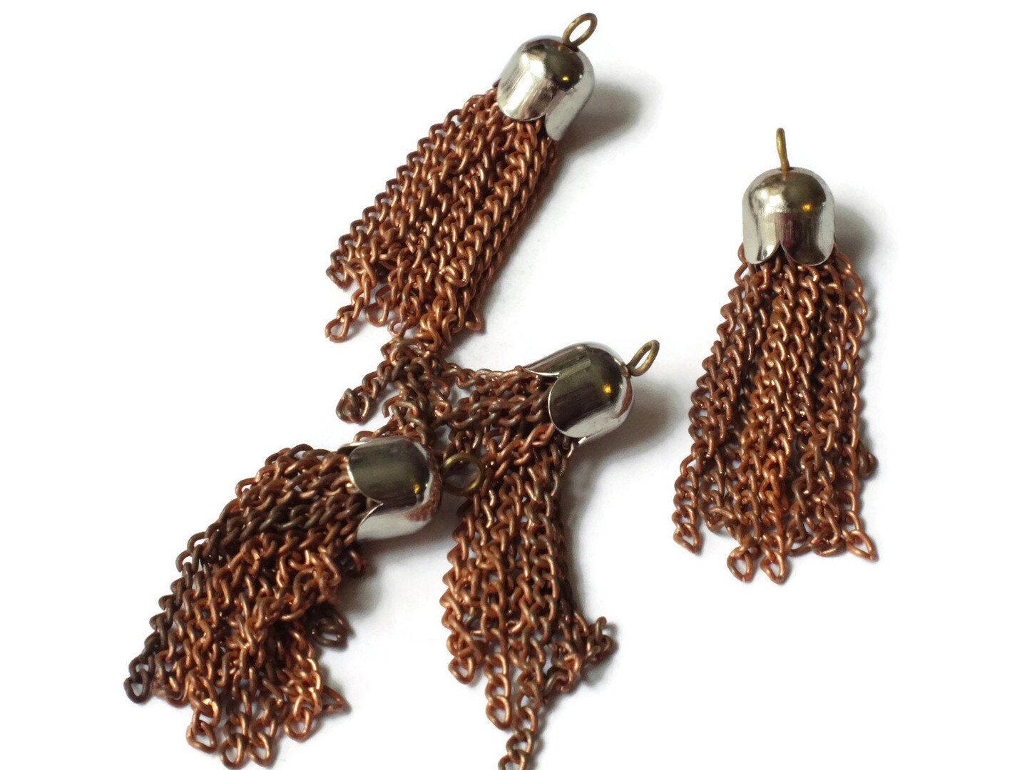 4 Copper and Steel Chain Tassels 1 1/2 inches 12 Strand Tassels