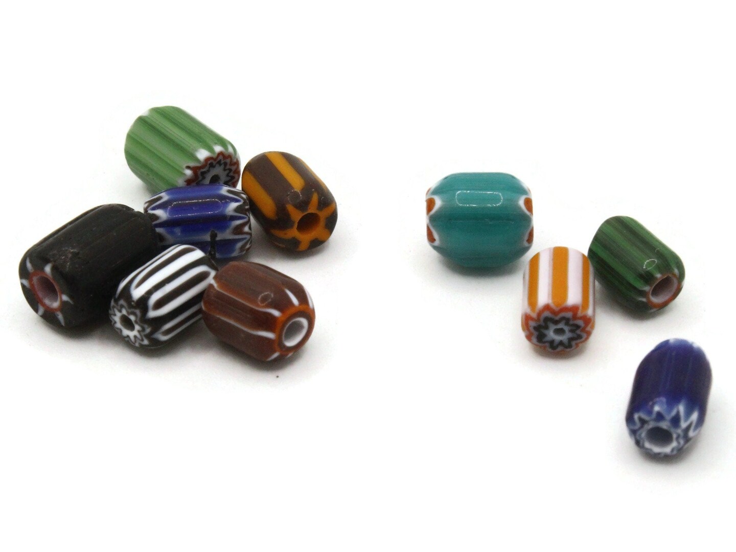 10 Multi-color Mixed Chevron Glass Tube Beads    Rosetta Tube Beads
