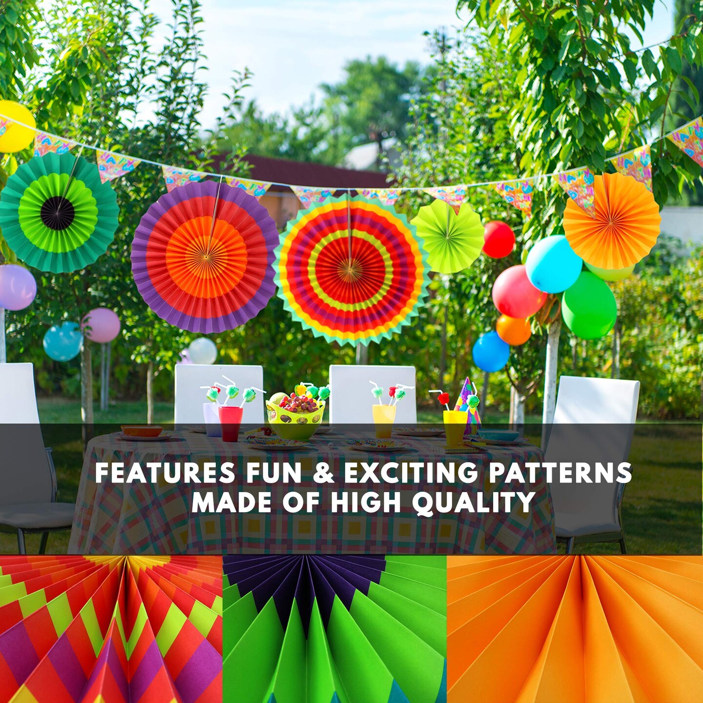 Big Mo&#x27;s Toys Paper Fans Green Yellow And Orange Mexican Fiesta Party Decorations Supplies Paper Fan Rosettes