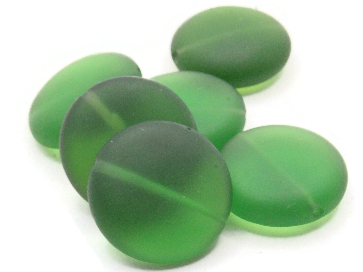 6 20mm Clear Green Frosted Glass Flat Round Coin Beads