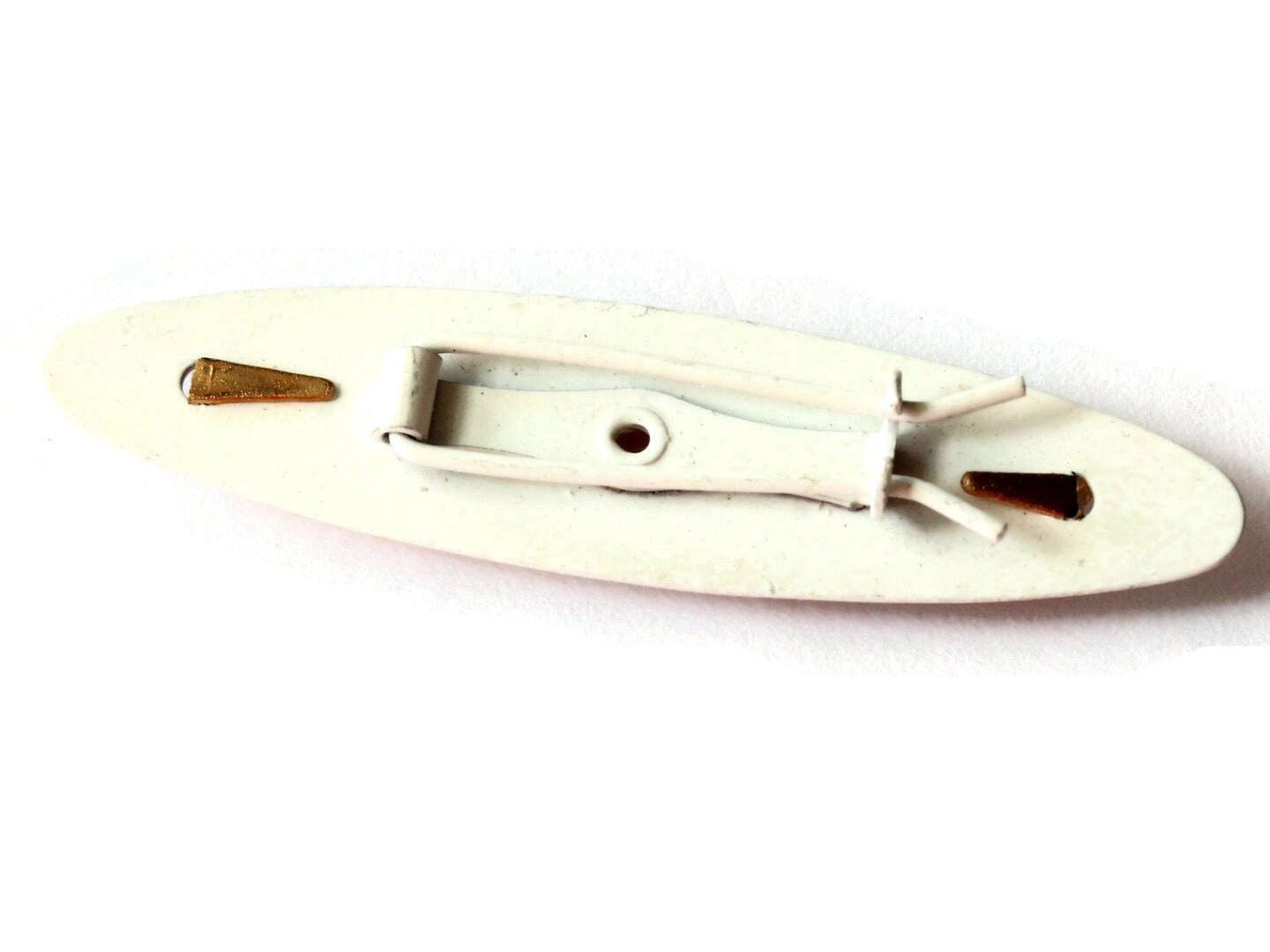 60mm Vintage White Enamel and Golden Barrette Oval and Swirl Barrette