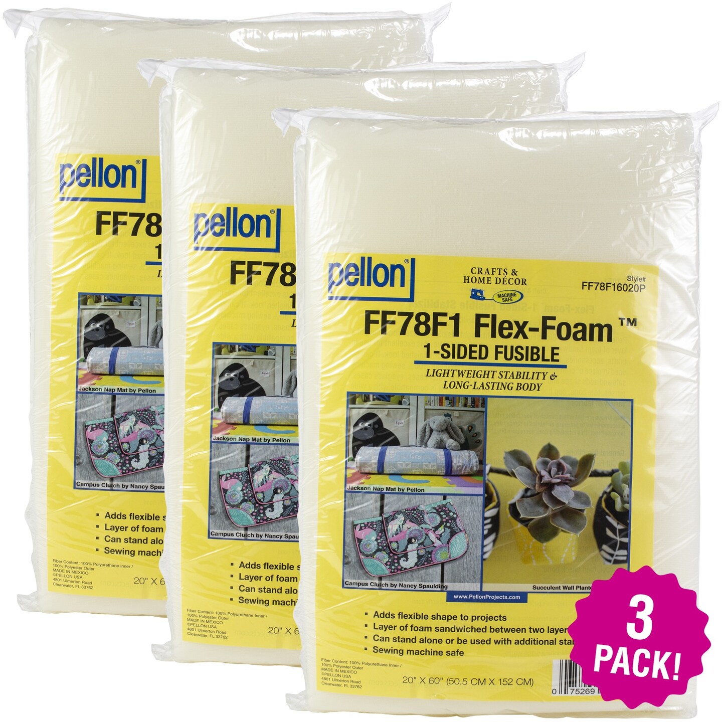 Multipack of 3 - Pellon Flex-Foam 1-Sided Fusible Stabilizer-20&#x22;X60&#x22;