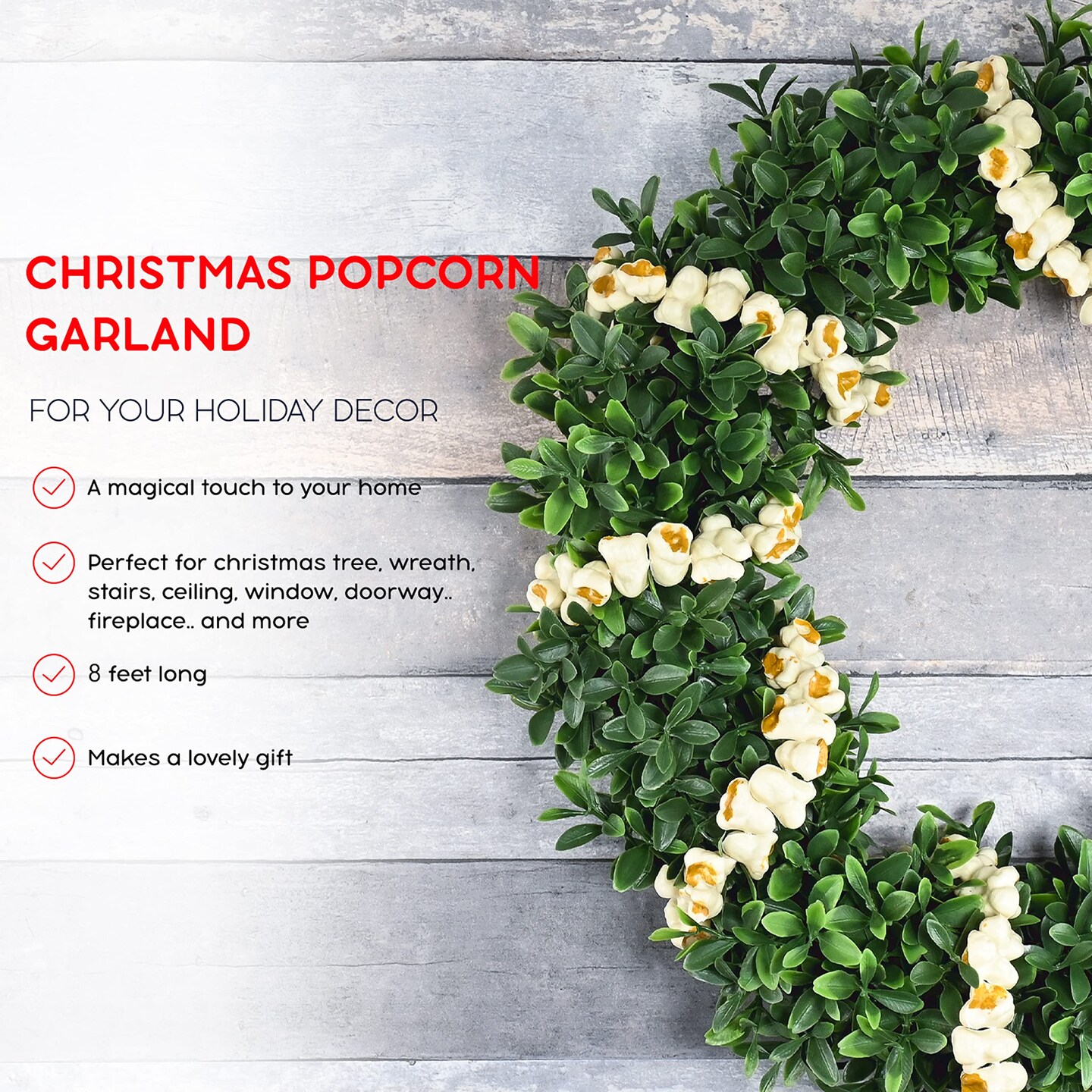 Ornativity Realistic Popcorn Beaded Garland &#x2013; Rustic Fake Pop Corn Bead Strand Christmas Tree Decorations Garland