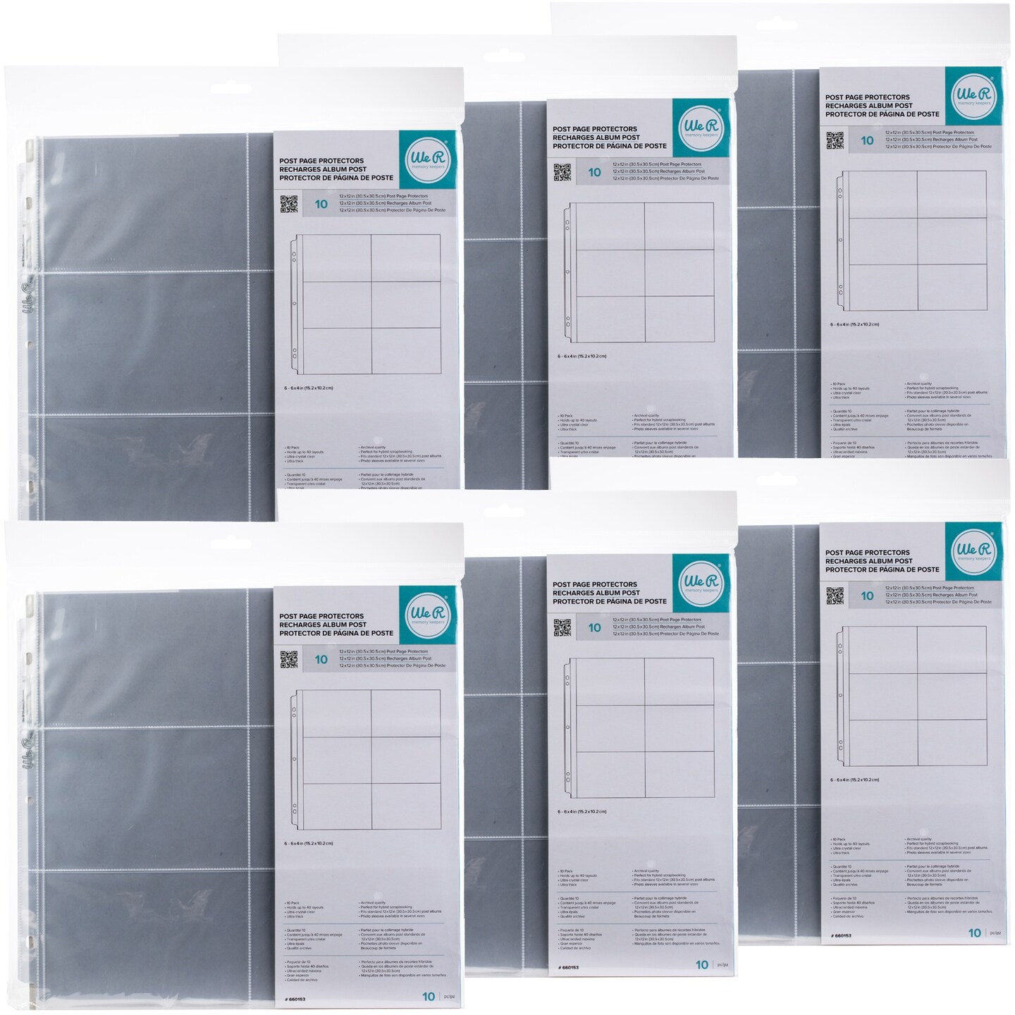 Multipack of 6 - We R Post Bound Photo Sleeves 12"X12" 10/Pkg-Six 4"X6" Pockets