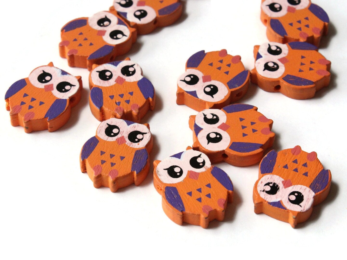 12 22mm Orange Wooden Owl Beads Wood Animal Beads Cute Bird Beads Novelty Beads to String