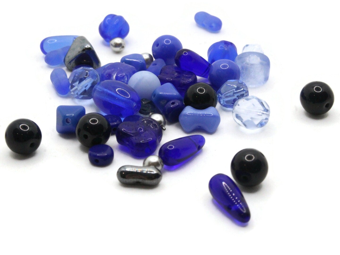 20 grams Mixed Blue Czech Pressed Glass Beads - John Beads Vials