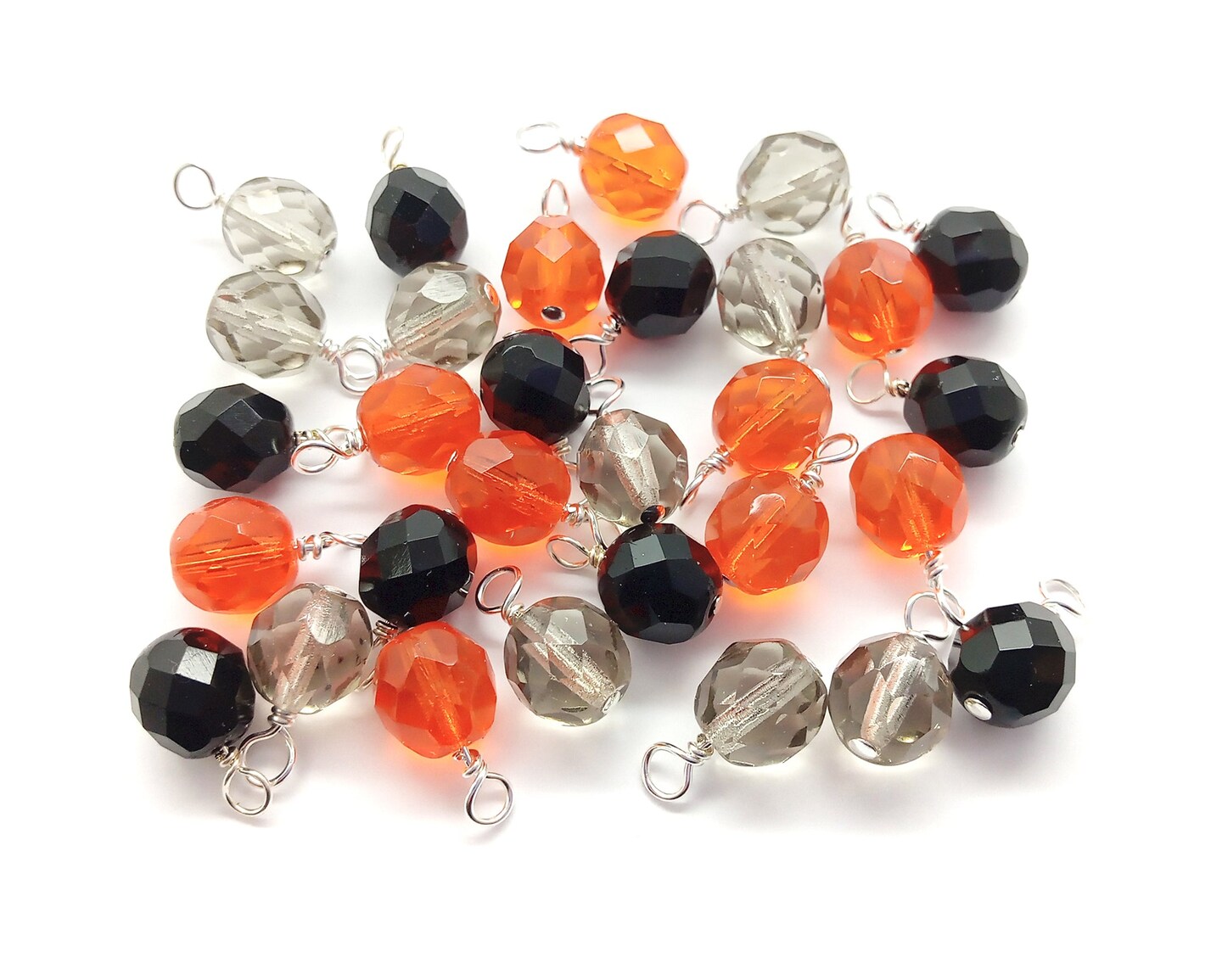Halloween Bead Dangle Charms with Orange & Black Fire-Polished Beads, 10 pcs, Adorabilities