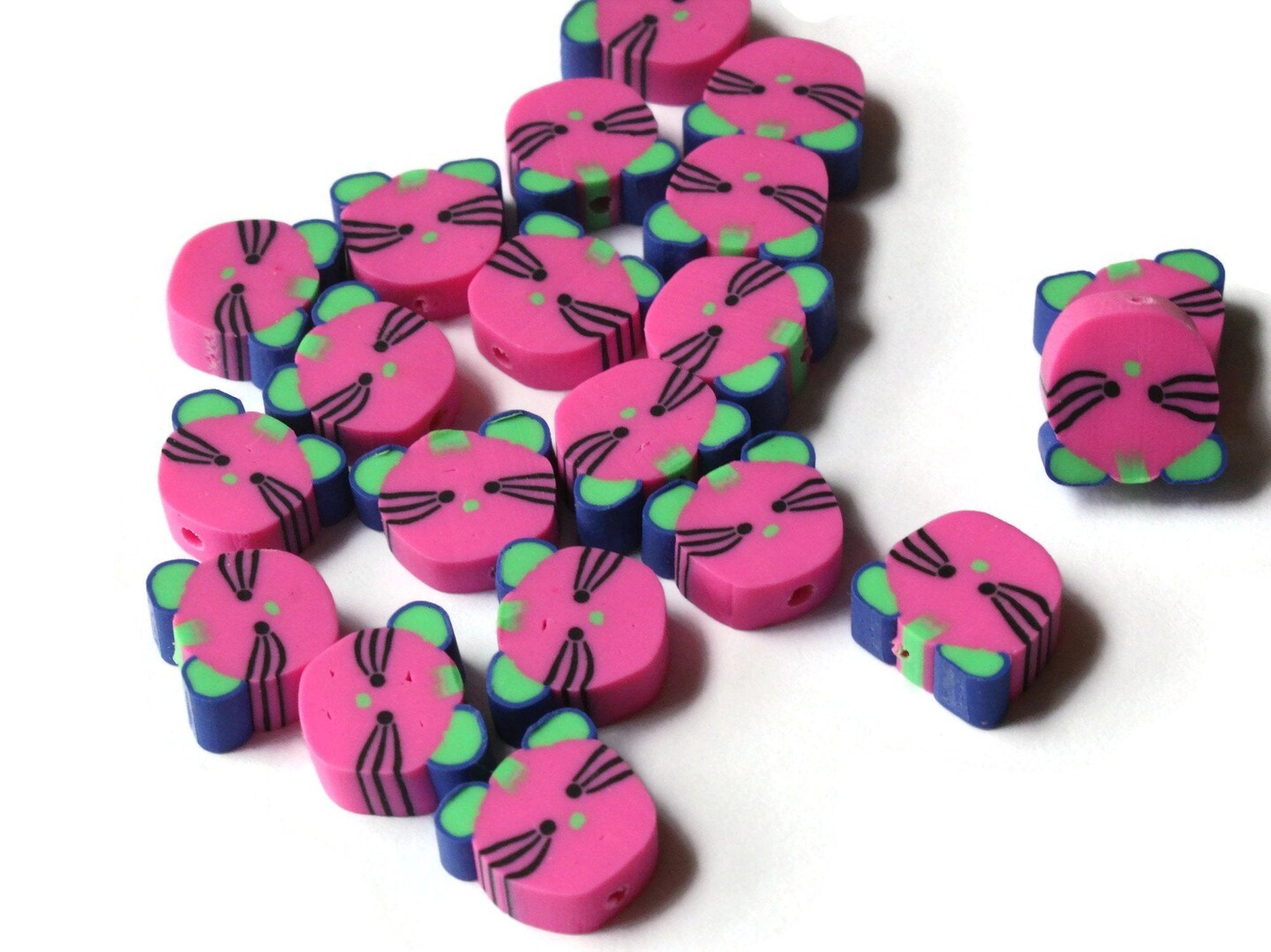 20 Pink Cat Head Beads Cute Polymer Clay Miniature Animals Beads Zoo Beads