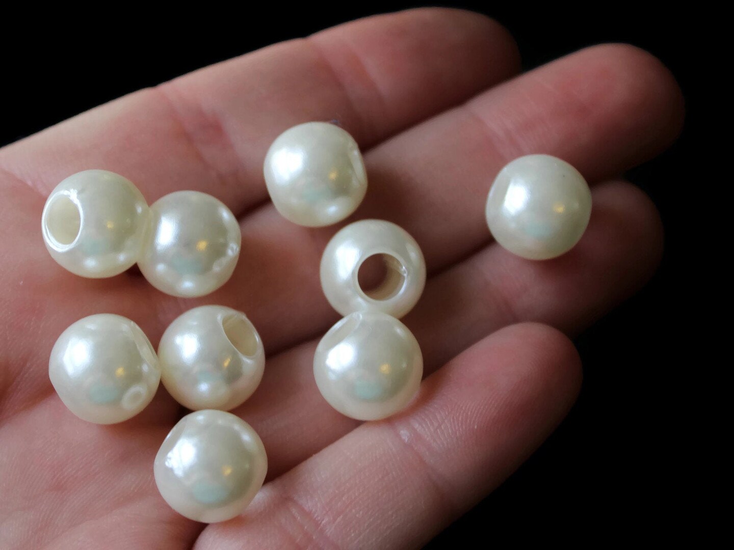 40 12mm Large Hole Pearls Round Ivory White Pearl Beads