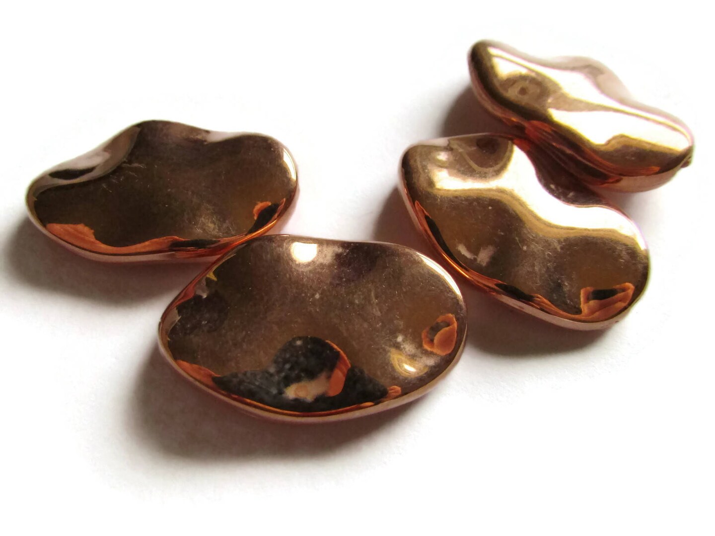 4 30mm Vintage Red Copper Flat Wavy Oval Beads Copper Plated Plastic Beads