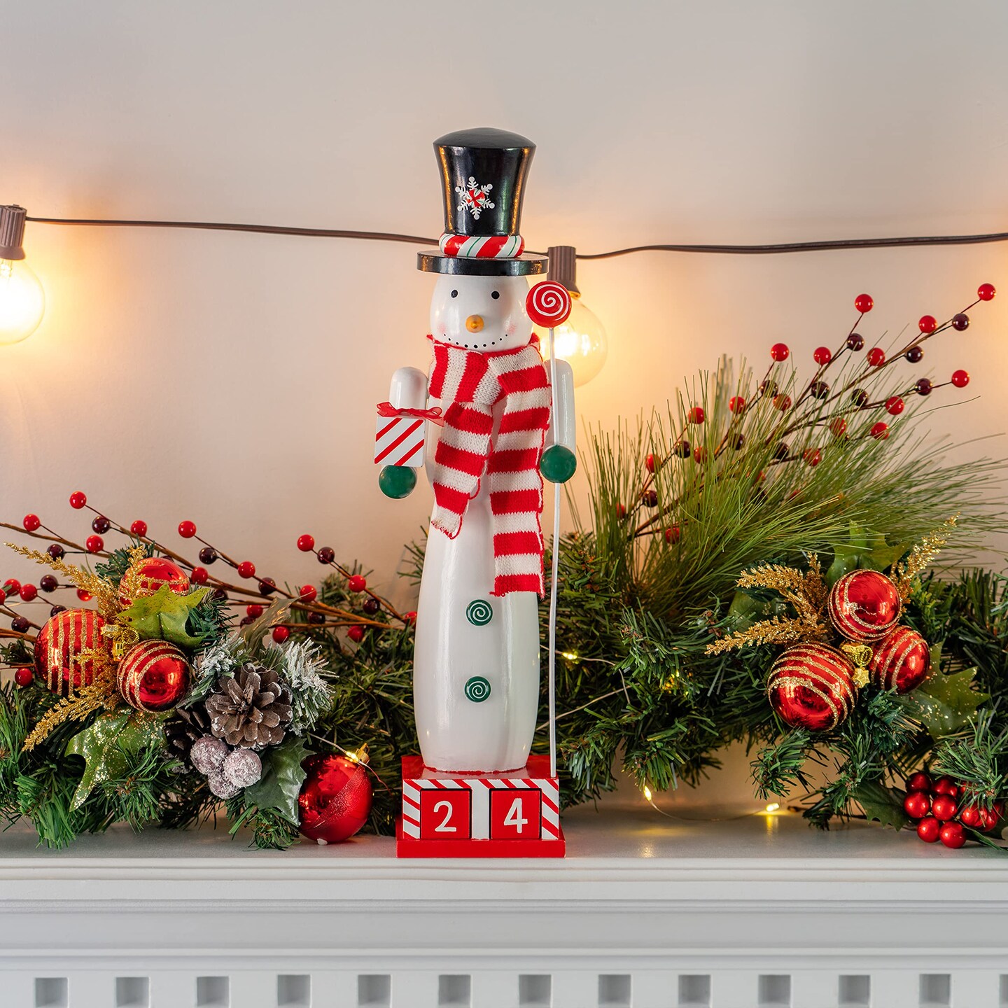 Ornativity Christmas Snowman Countdown Nutcracker – Wooden Snow Man Nutcracker with Advent Calendar Count Down to Christmas Base Xmas Themed Holiday Nut Cracker Doll Figure Decorations