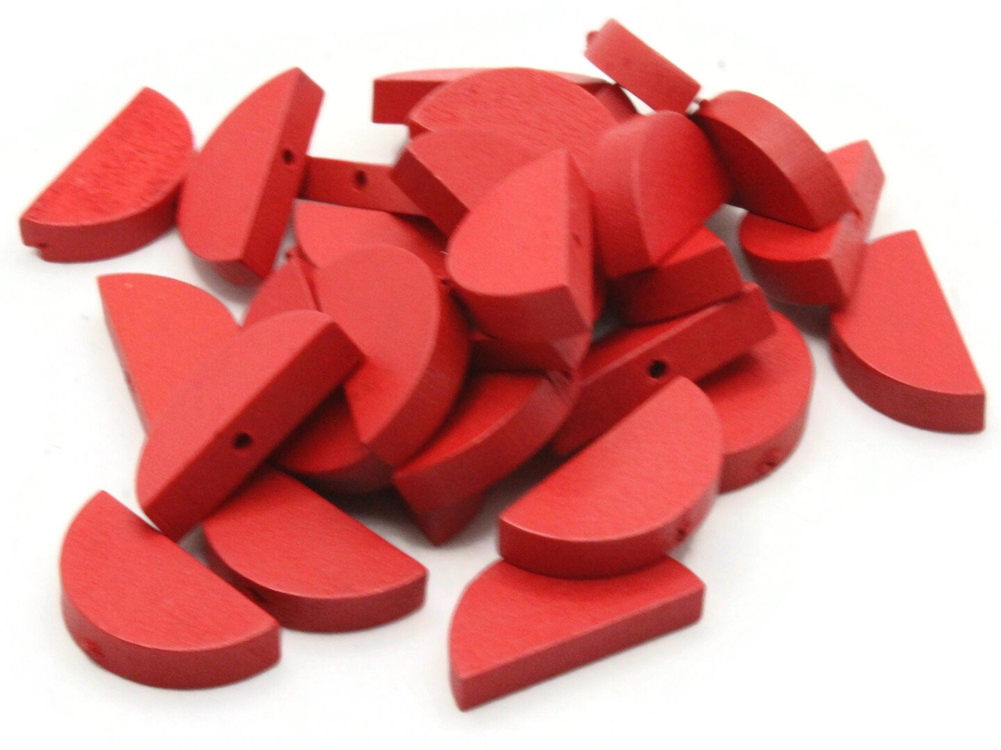 30 20mm Red Semi-Circle Half Coin Wood Beads