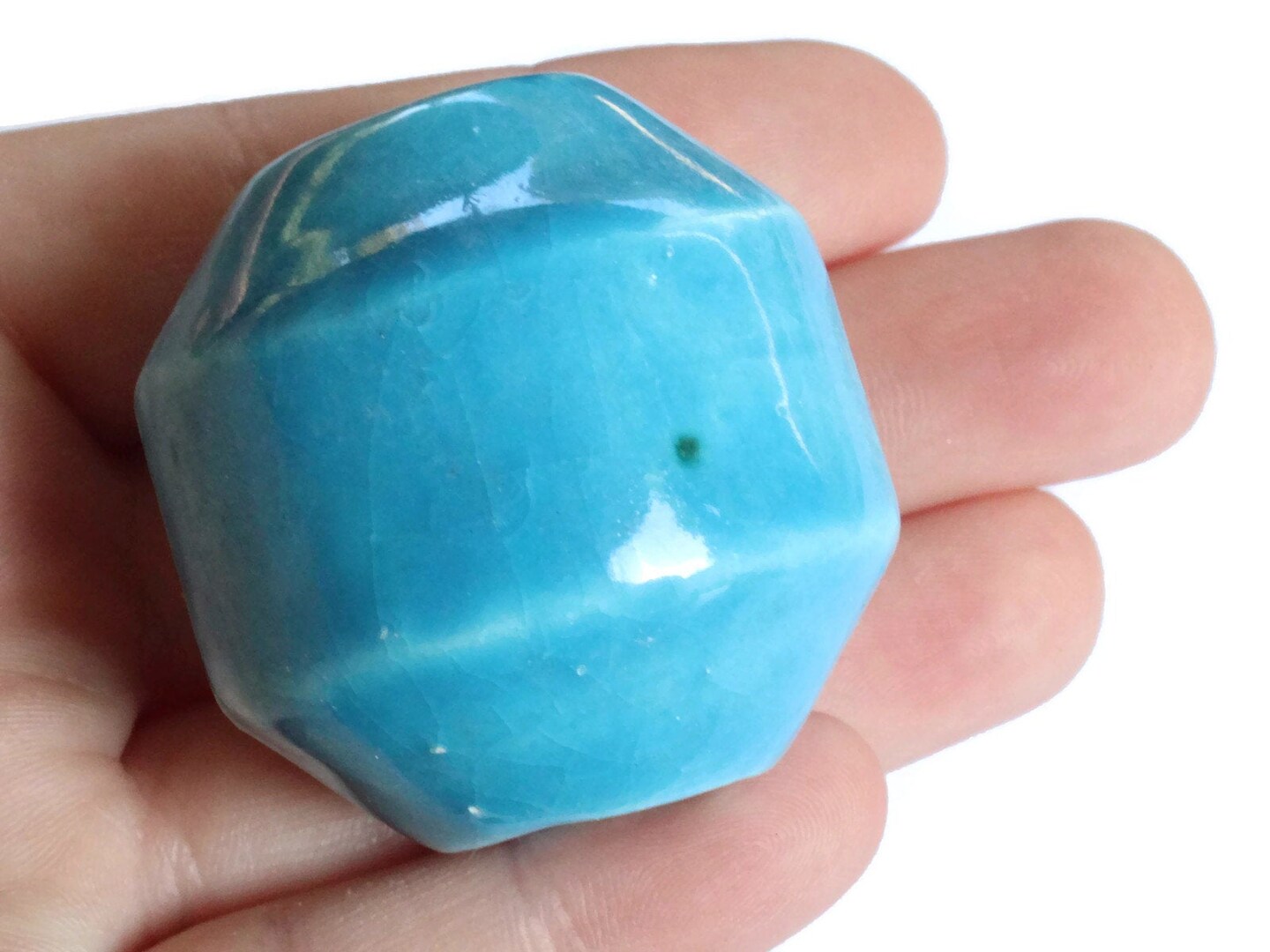 38mm Sky Blue Banded Round Bead Vintage Macrame Ceramic Porcelain Bead