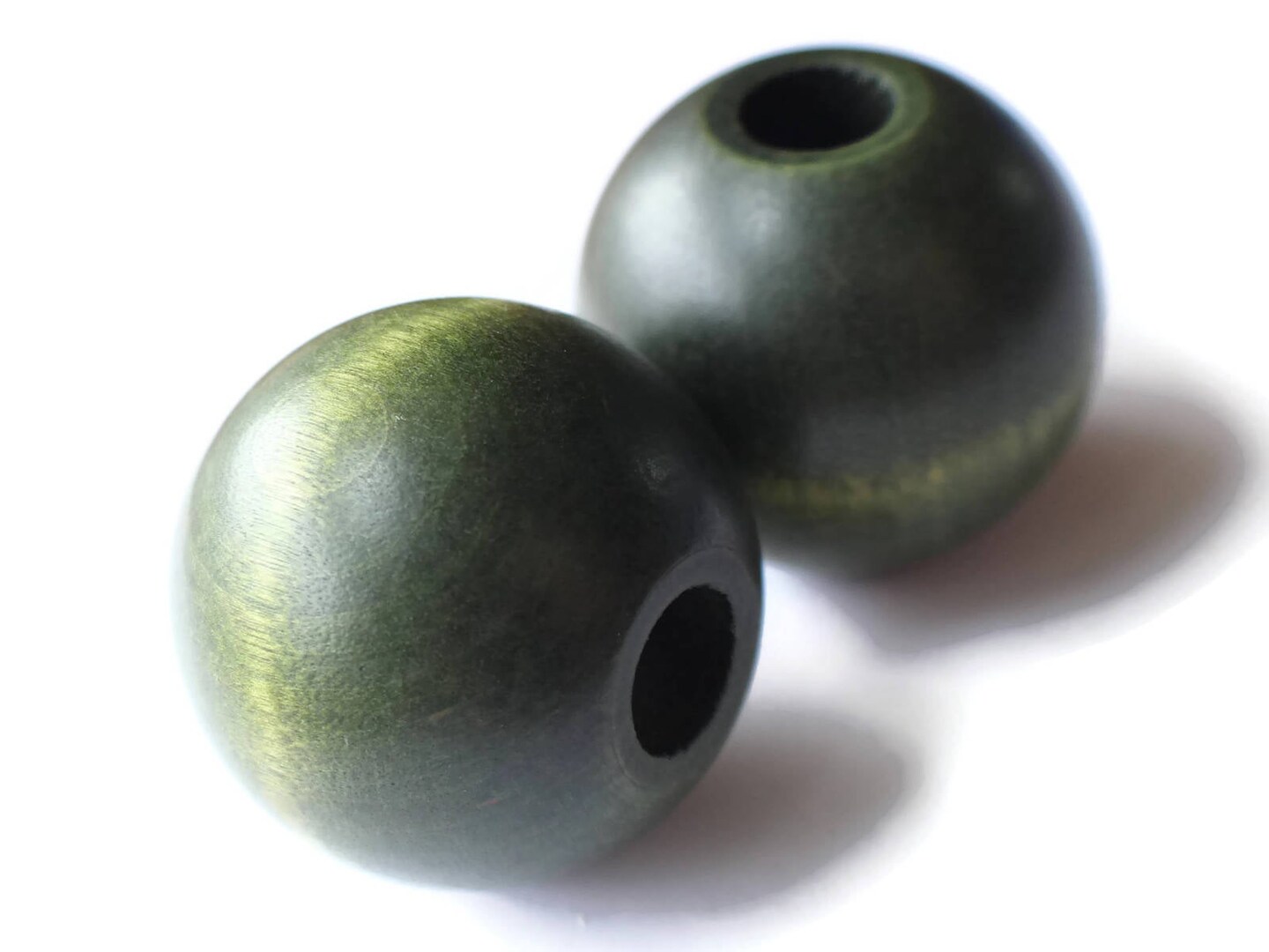 45mm Large Round Green Wood Beads Vintage Macrame Large Hole Beads