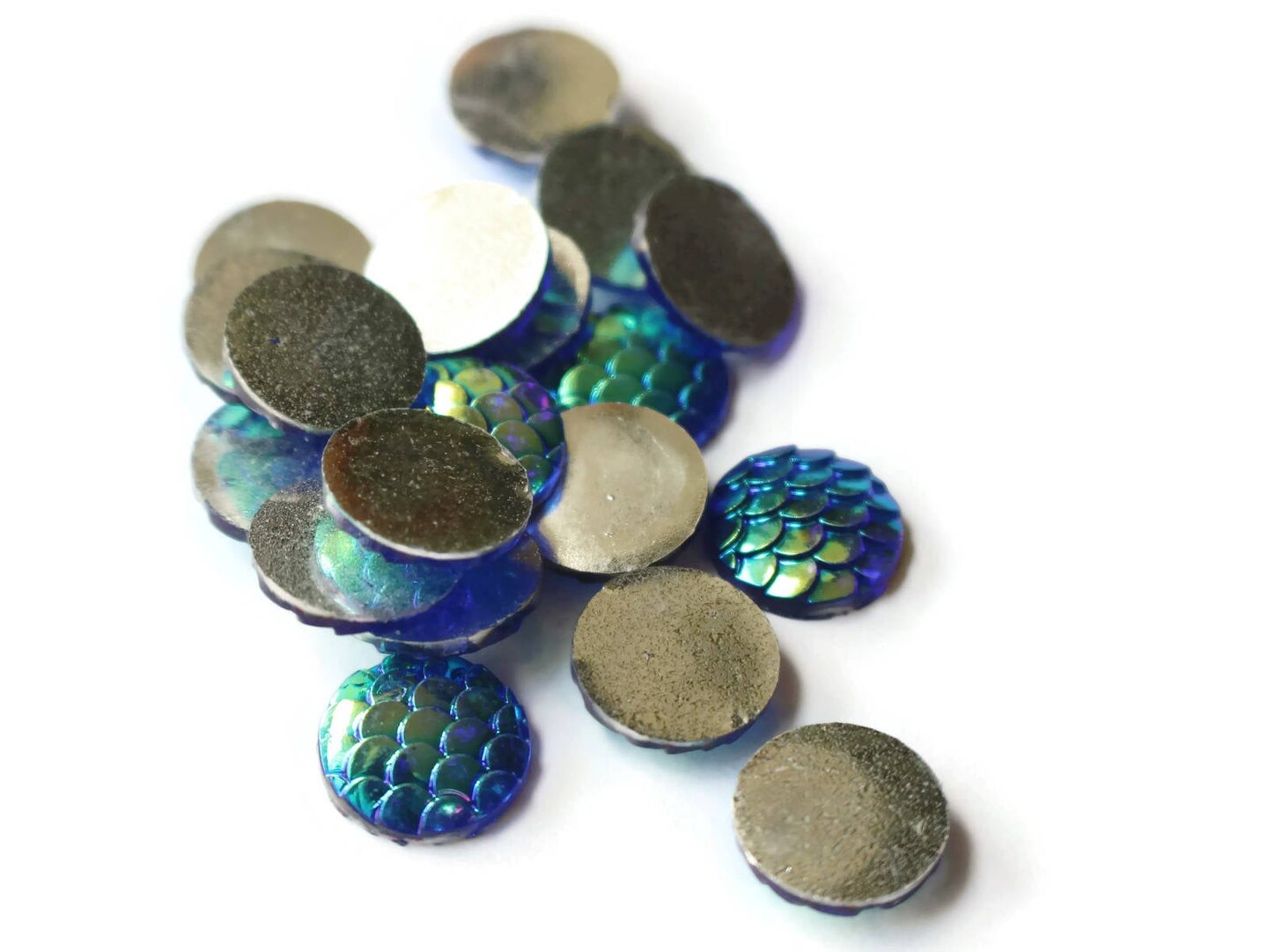 20 12mm Blue Mermaid Scale Cabochons Dragon Acrylic Cabochons Plastic Cabochons