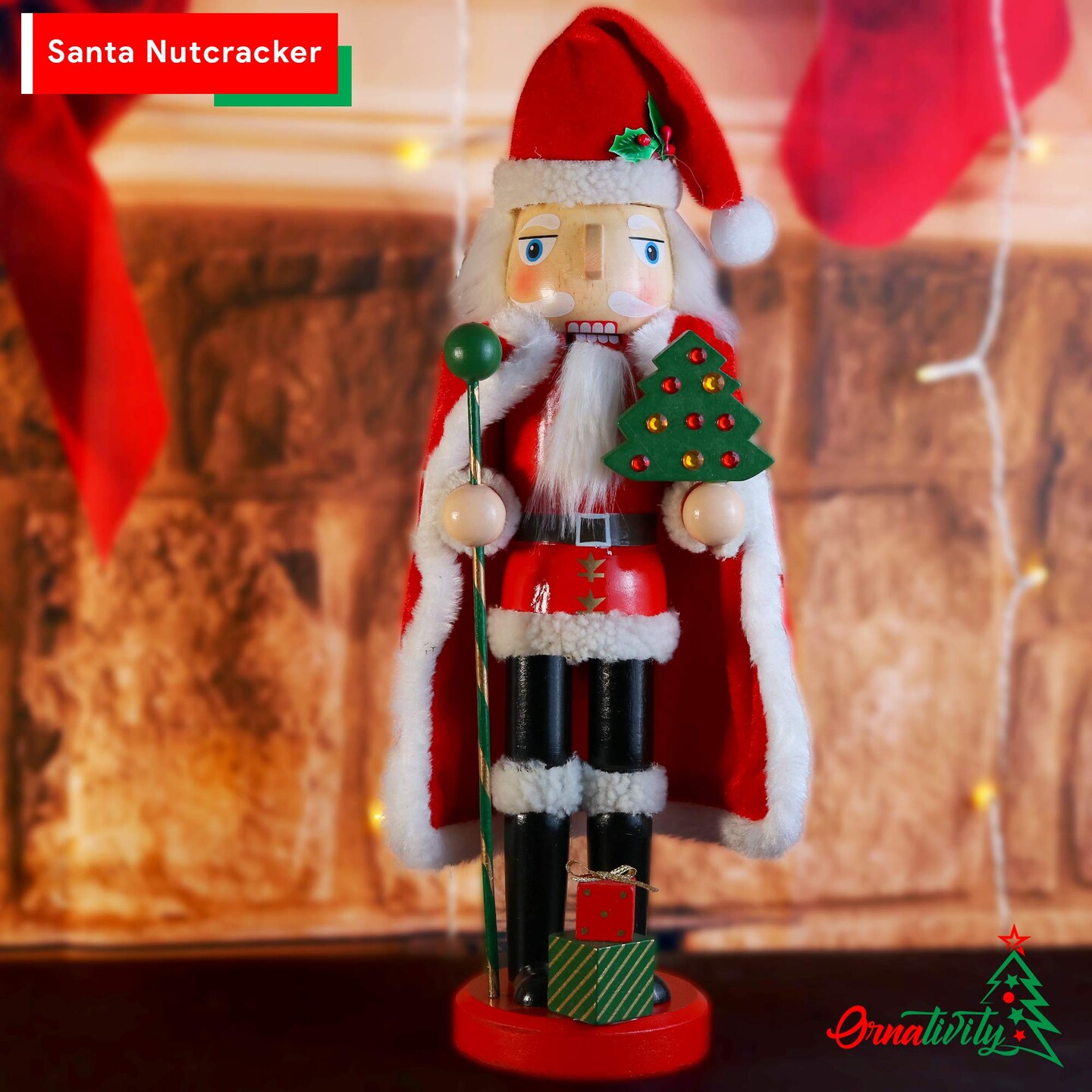 Ornativity Santa Nutcracker 13.5&#x22; - Holiday Wooden Nutcracker Santa Figure Home Decoration