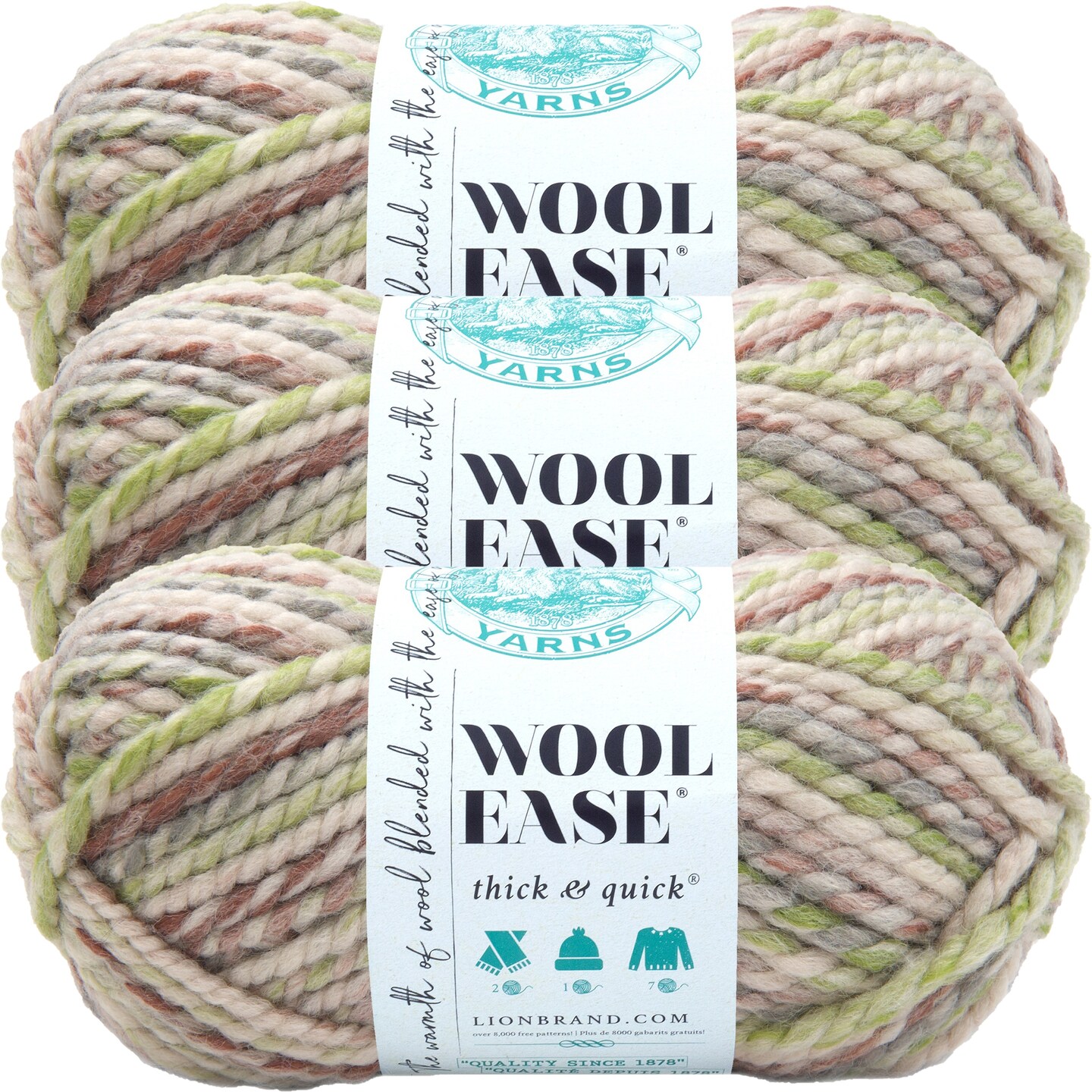 (3 Pack) Lion Brand Wool-Ease Thick &#x26; Quick Yarn - Fern