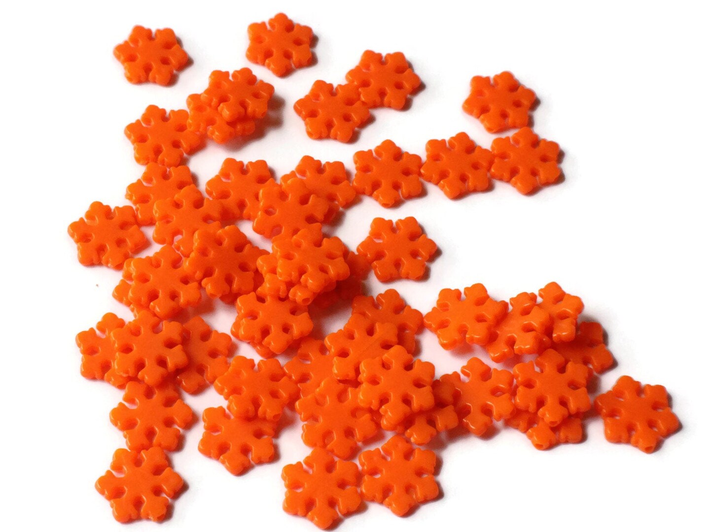 50 13mm Orange Flat Snowflake Plastic Beads Plastic & Acrylic Beads