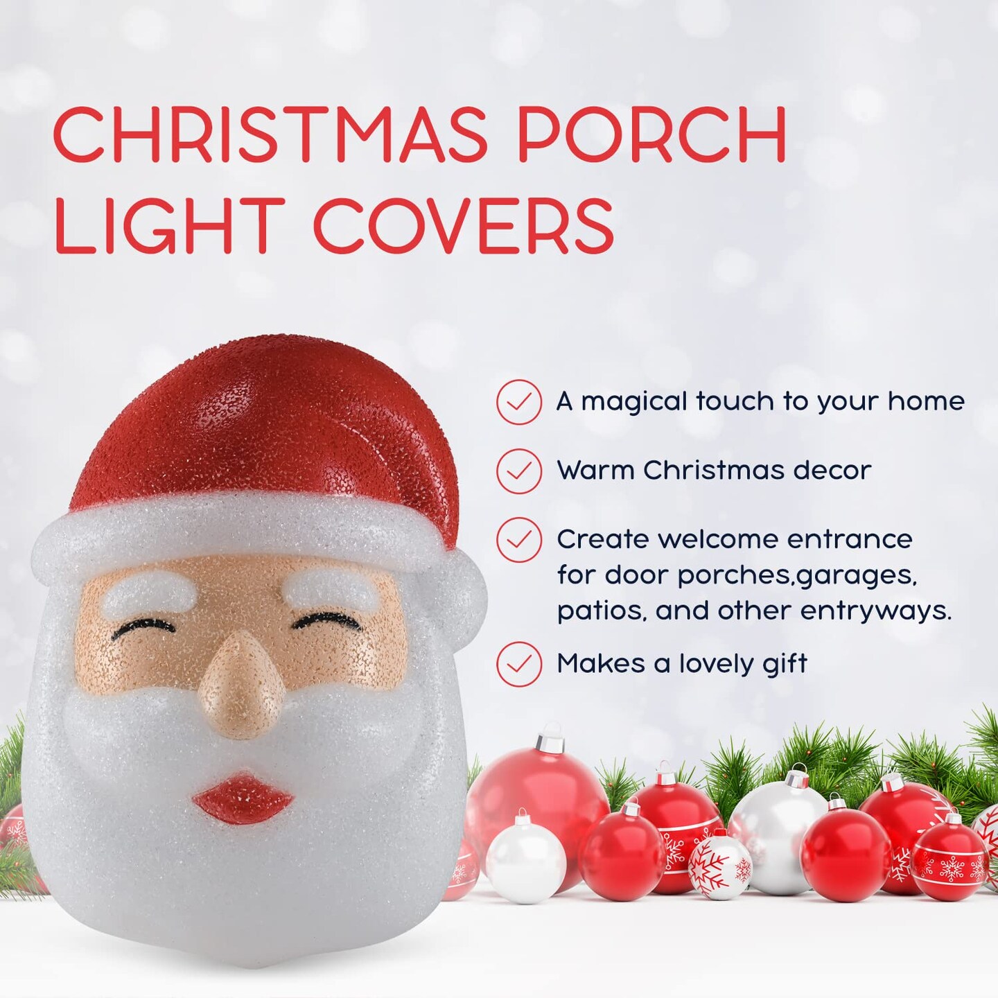 Ornativity Santa Porch Light Cover &#x2013; Santa Claus Head Outdoor Front Porch Lamp Holiday Decoration Covers - Set of 2