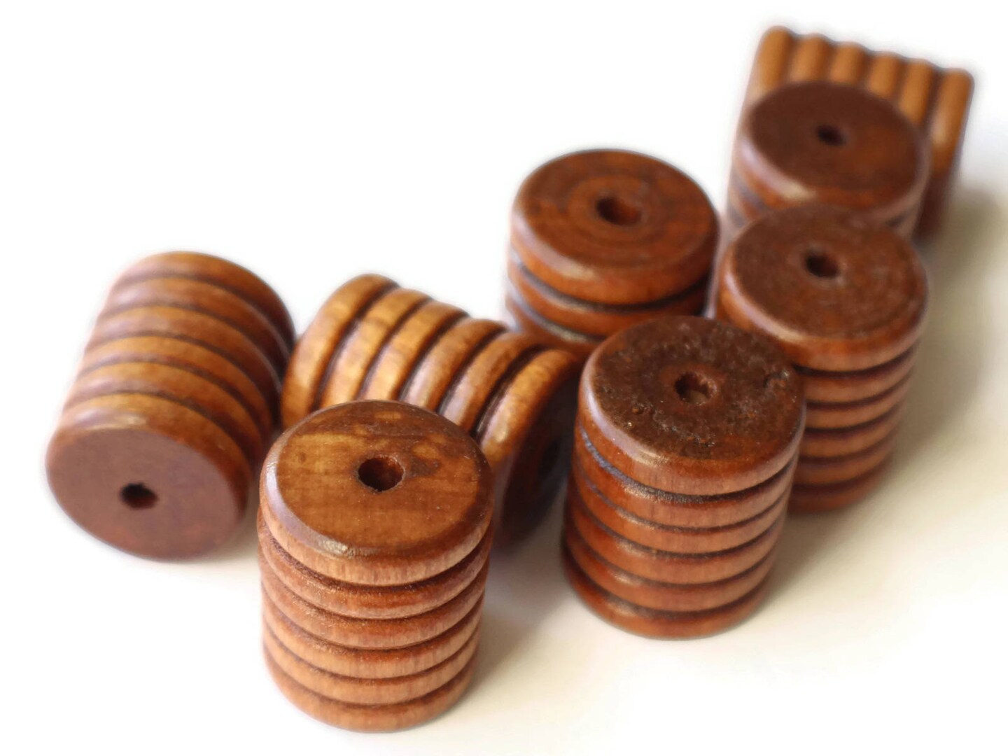 8 20mm Vintage Brown Striped Wood Tube Beads