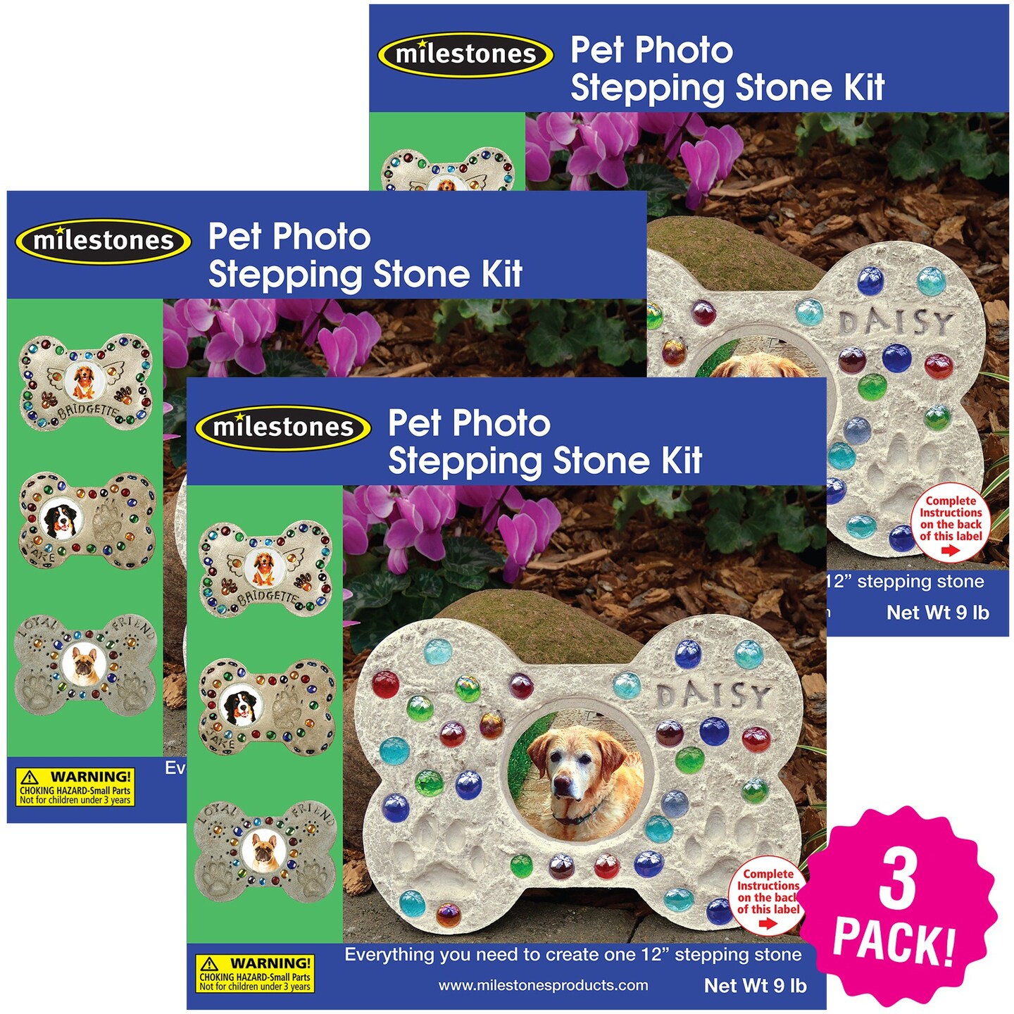 Multipack of 3 - Mosaic Stepping Stone Kit-Pet Photo