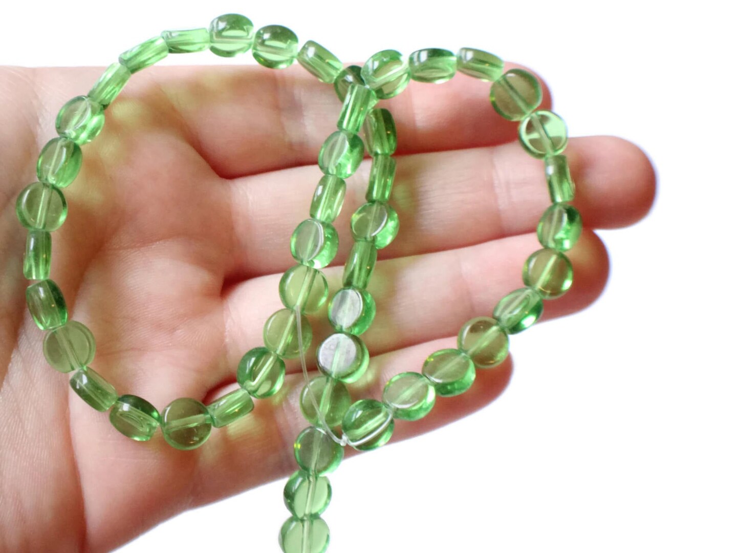 46 8mm to 9mm Green Crystal Coin Beads Full Strand Flat Round Beads