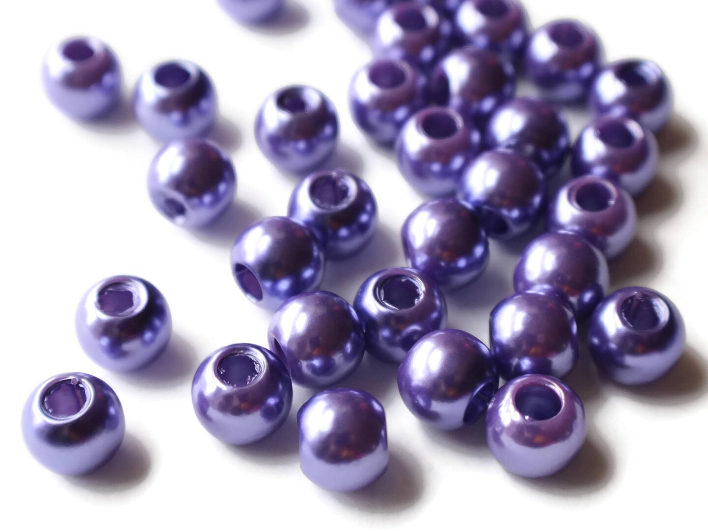 40 12mm Round Large Hole Pearls Purple Plastic Pearl Beads bA1
