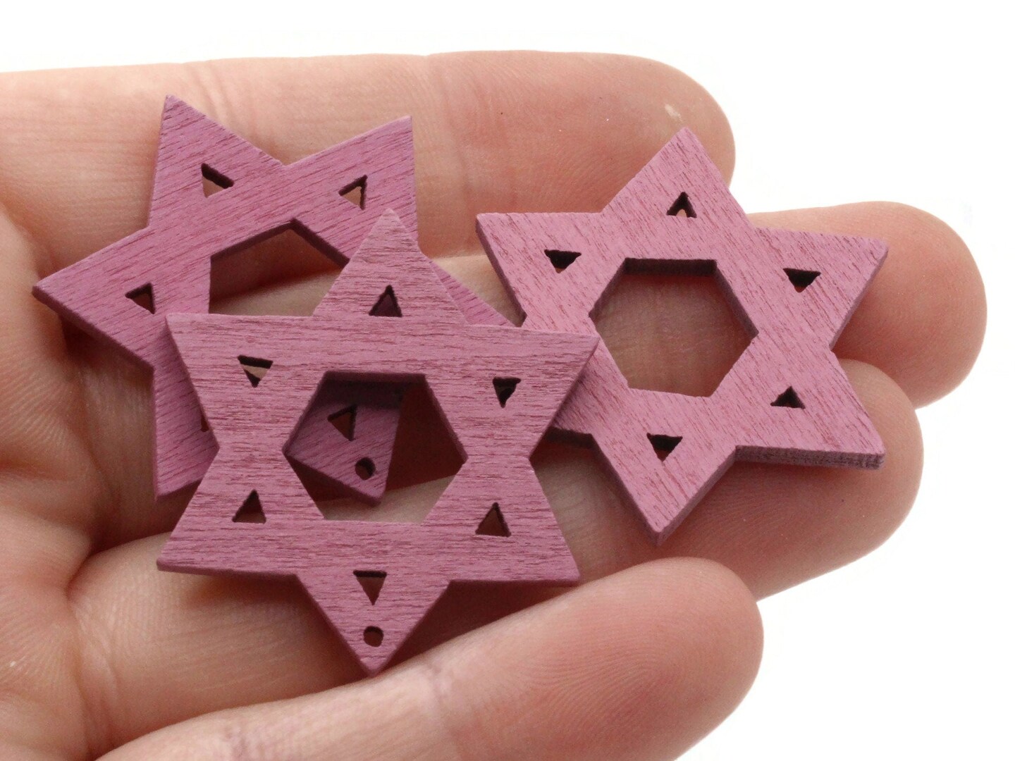 10 32mm Mauve Pink Star of David Wood Pendants - Wooden Beads