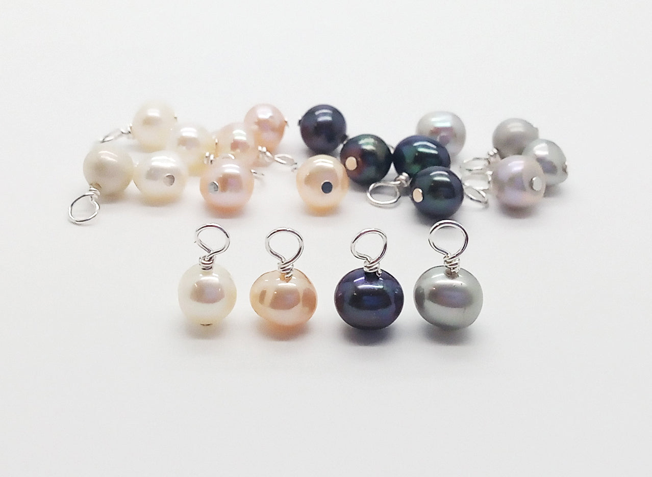 Small Colored Pearl Charms, 20 pieces, 5mm-6mm Freshwater Pearls in White Peach Gray and Black, Adorabilities