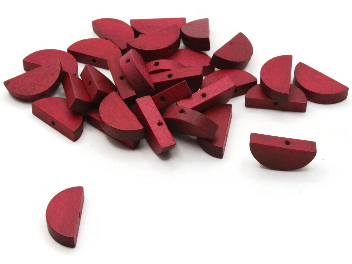 30 20mm Burgundy Red Semi-Circle Half Coin Wood Beads