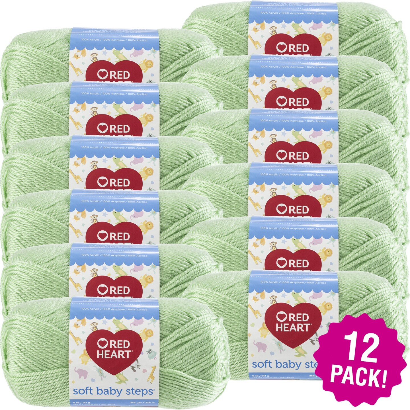 Multipack of 12 - Red Heart Soft Baby Steps Yarn-Baby Green