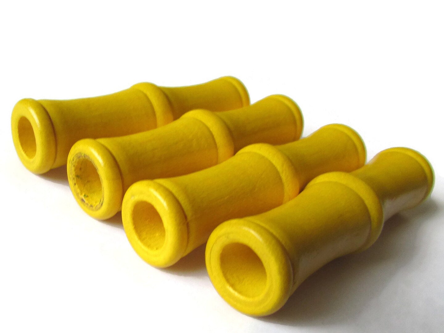 4 60mm Vintage Yellow Wood Tube Beads - Large Hole Macrame Beads