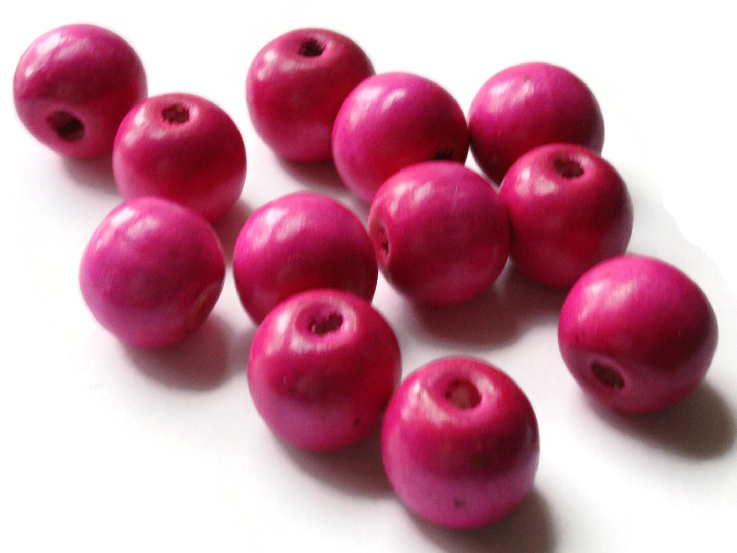 12 19mm x 17mm Round Pink Wood Beads Large Hole Wooden Ball Macrame Beads