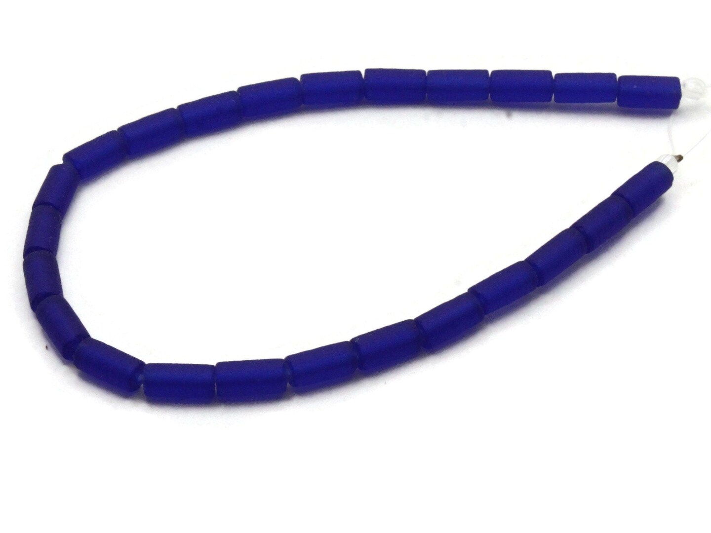 24 8mm Clear Blue Frosted Glass Tube Beads