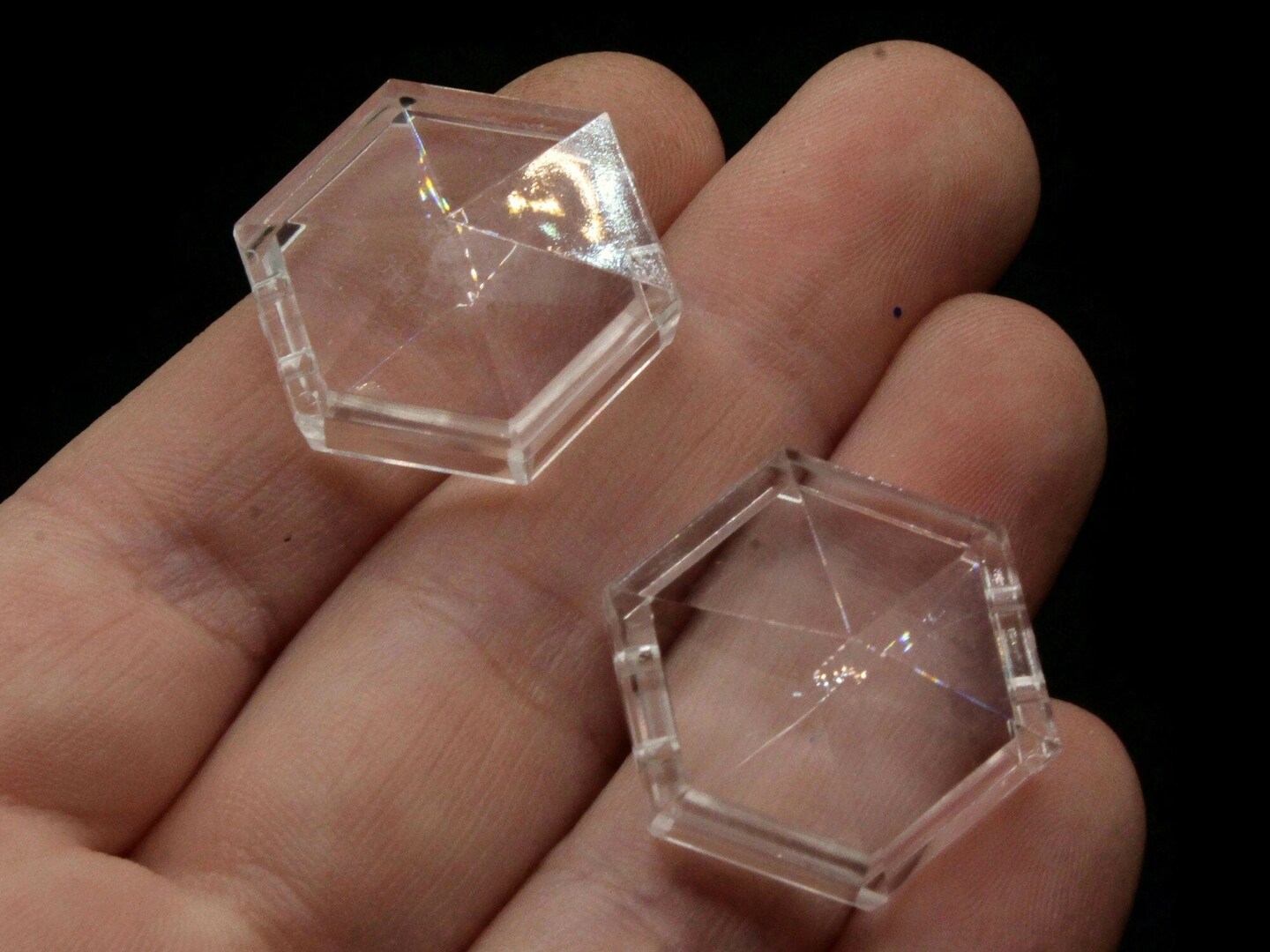 8 24mm Two Hole Clear Acrylic Double Drilled Plastic Hexagon Open Back Beads