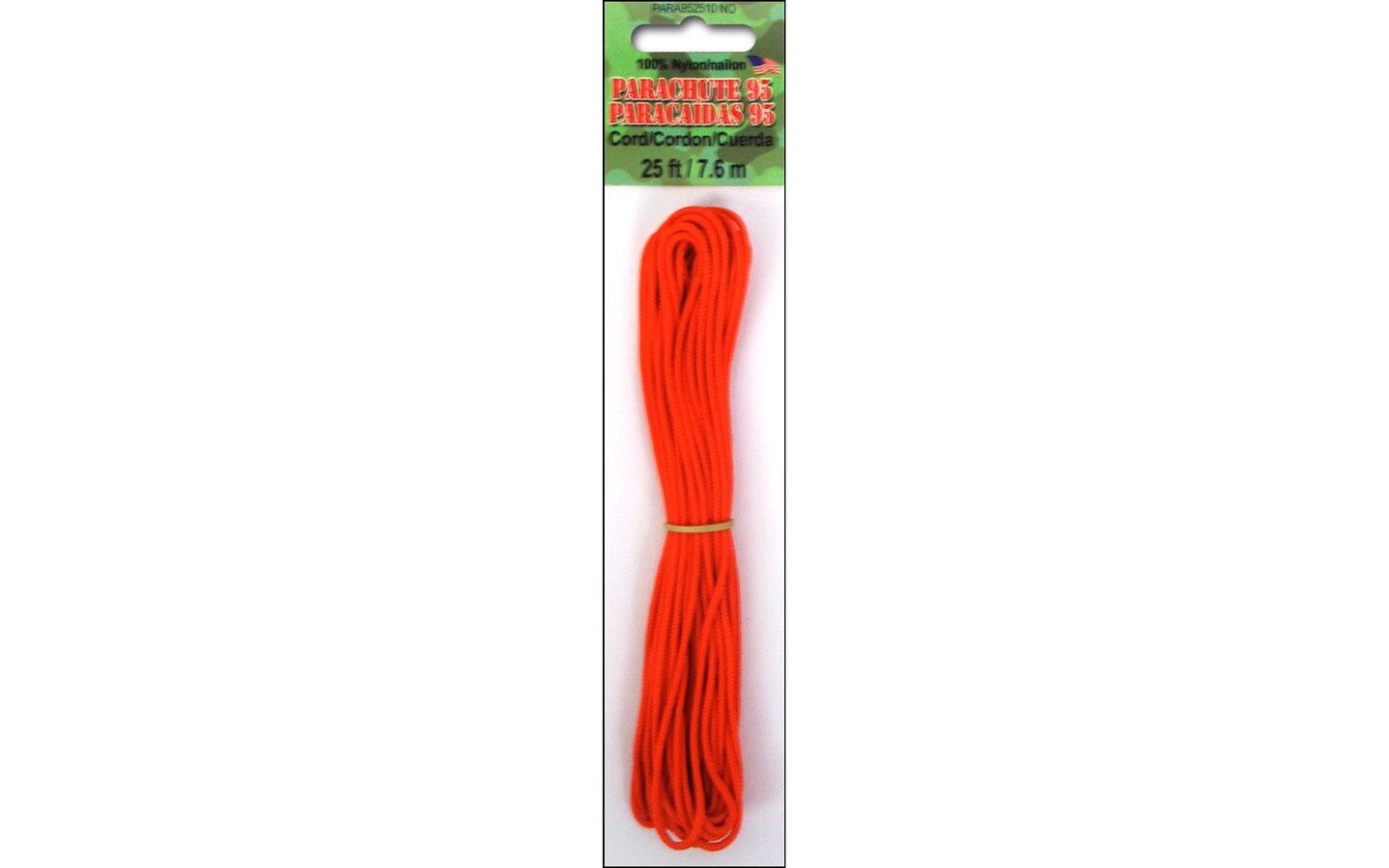 Pepperell Parachute Cord 95 Nylon 25ft Neon Orange
