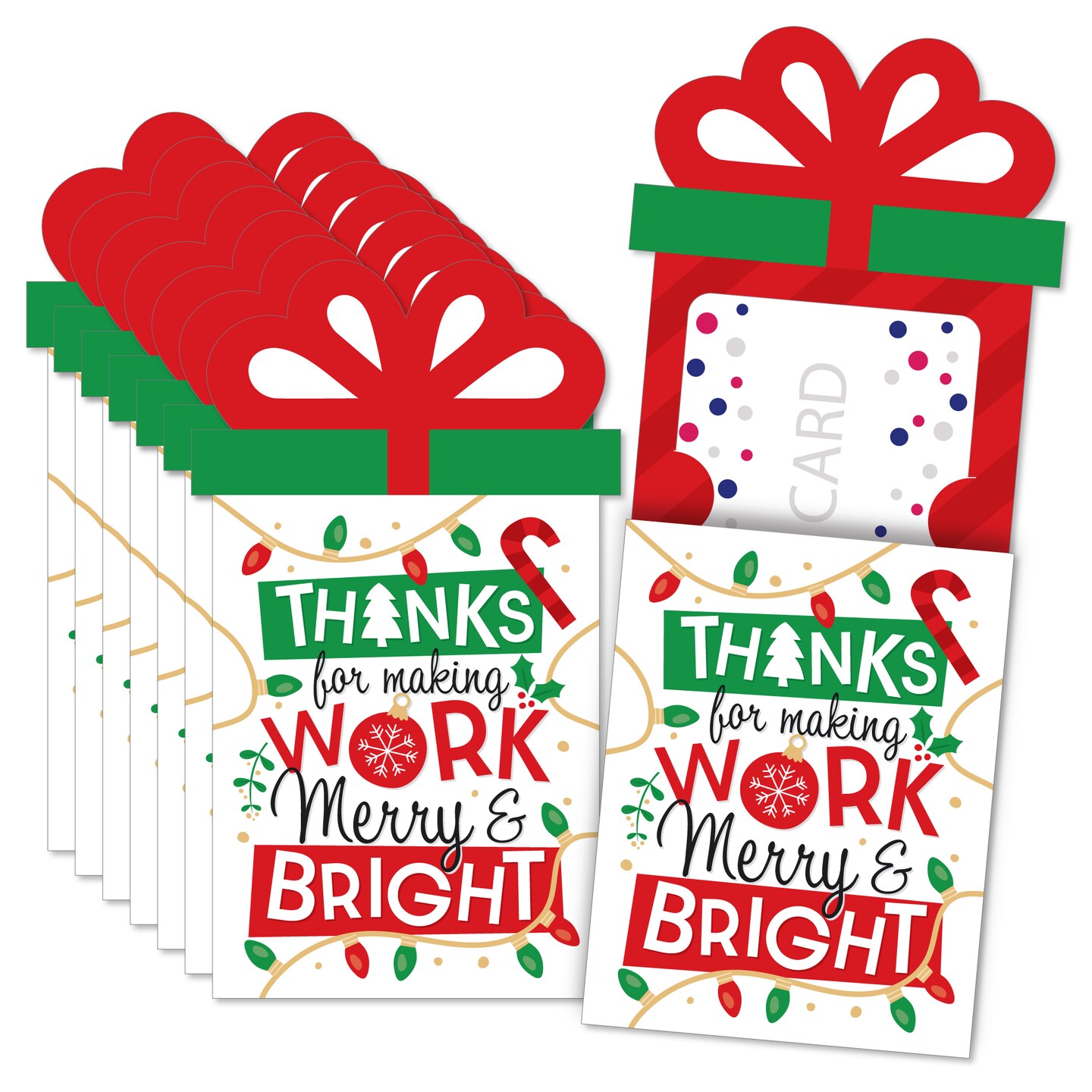 Big Dot of Happiness Co-Worker Appreciation - Christmas Thank You Employee Staff Money and Gift Card Sleeves - Nifty Gifty Card Holders - Set of 8