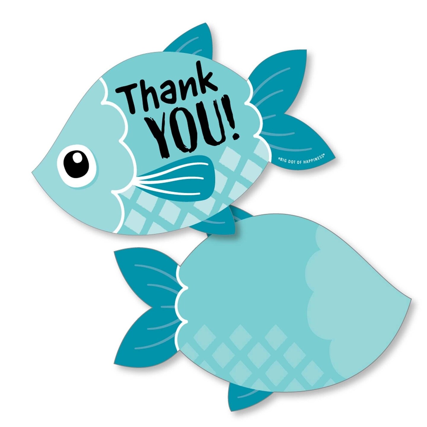 Big Dot of Happiness Let&#x27;s Go Fishing - Shaped Thank You Cards - Fish Themed Birthday Party or Baby Shower Thank You Cards with Envelopes - Set of 12