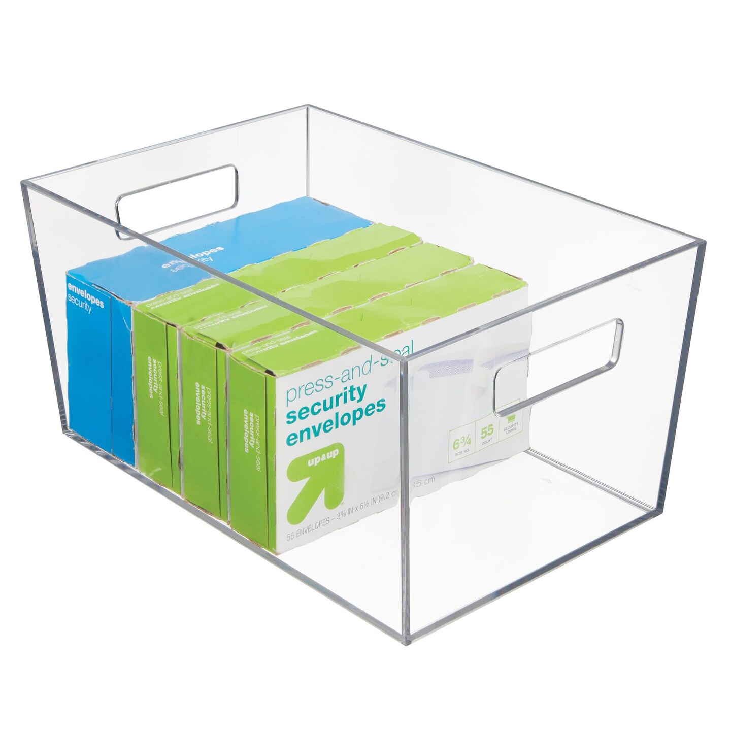 mDesign Plastic Storage Bin with Handles for Office, Desk, Book Shelf, Filing Office