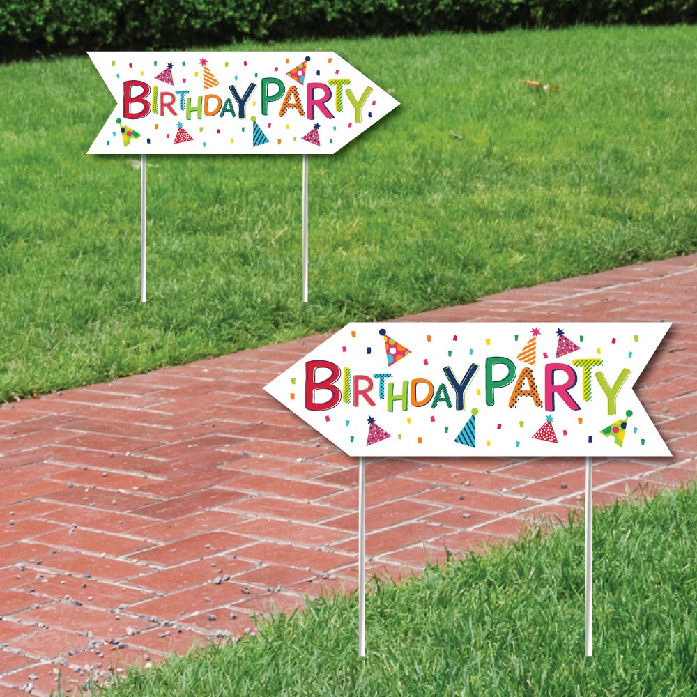Big Dot of Happiness Cheerful Happy Birthday - Colorful Birthday Party Sign Arrow - Double Sided Directional Yard Signs - Set of 2