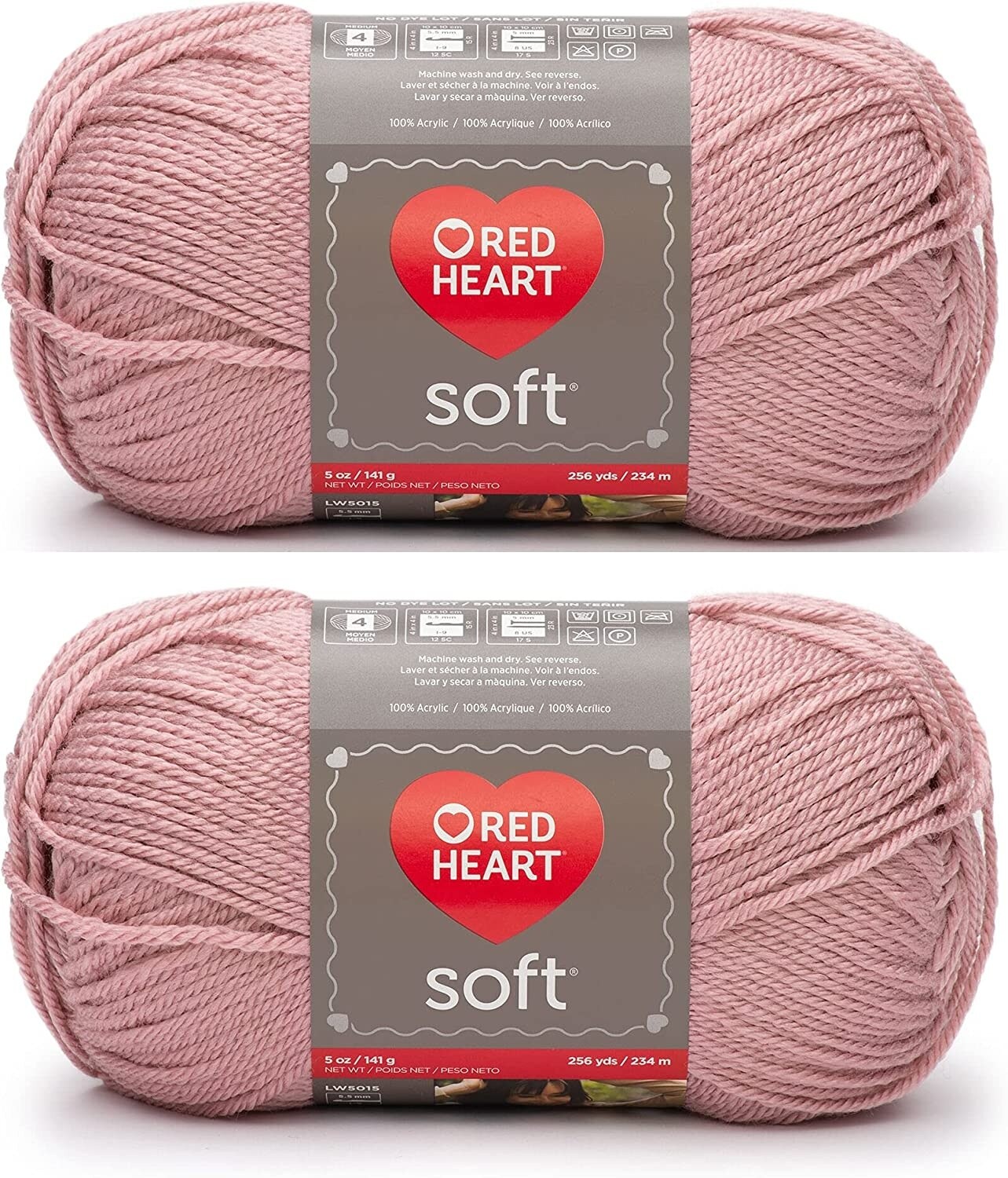 (Pack of 2) Red Heart Soft Yarn-Rose Blush