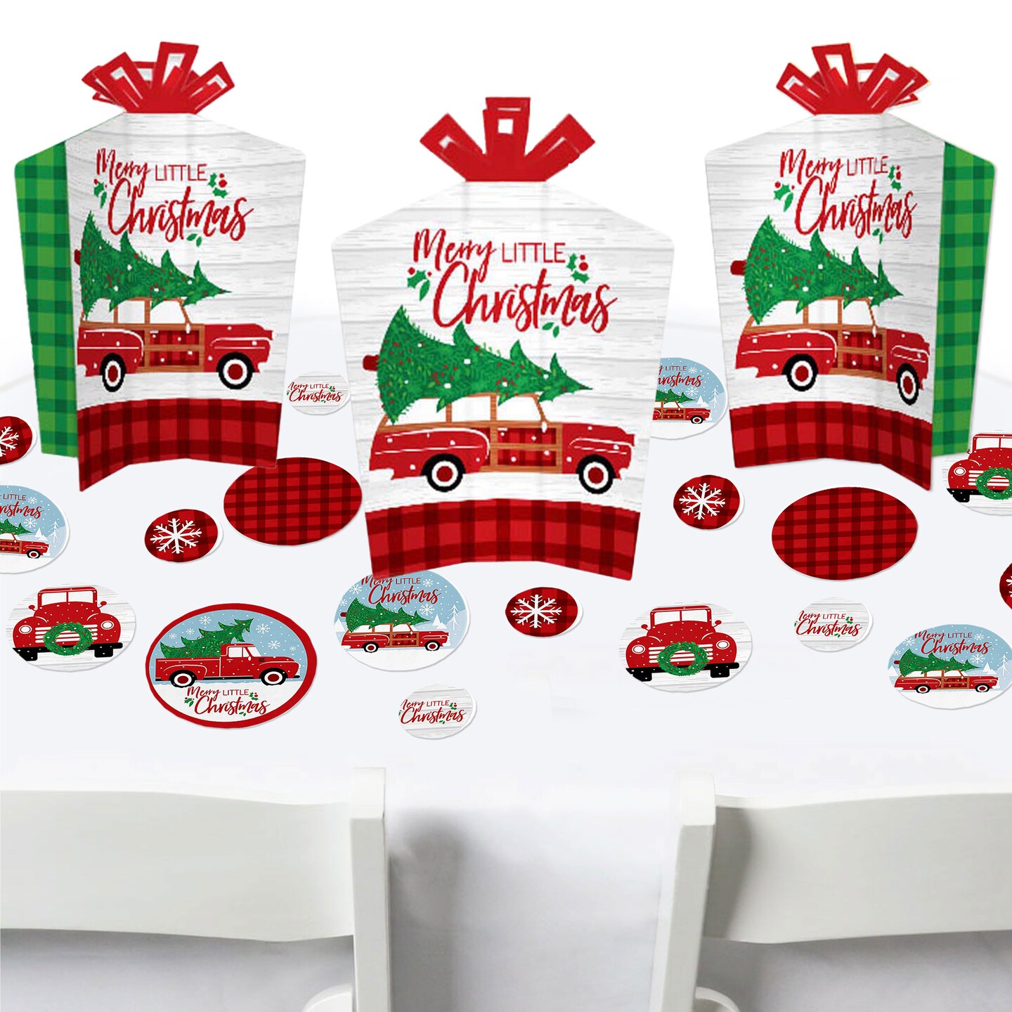 Big Dot of Happiness Merry Little Christmas Tree Red Truck and Car